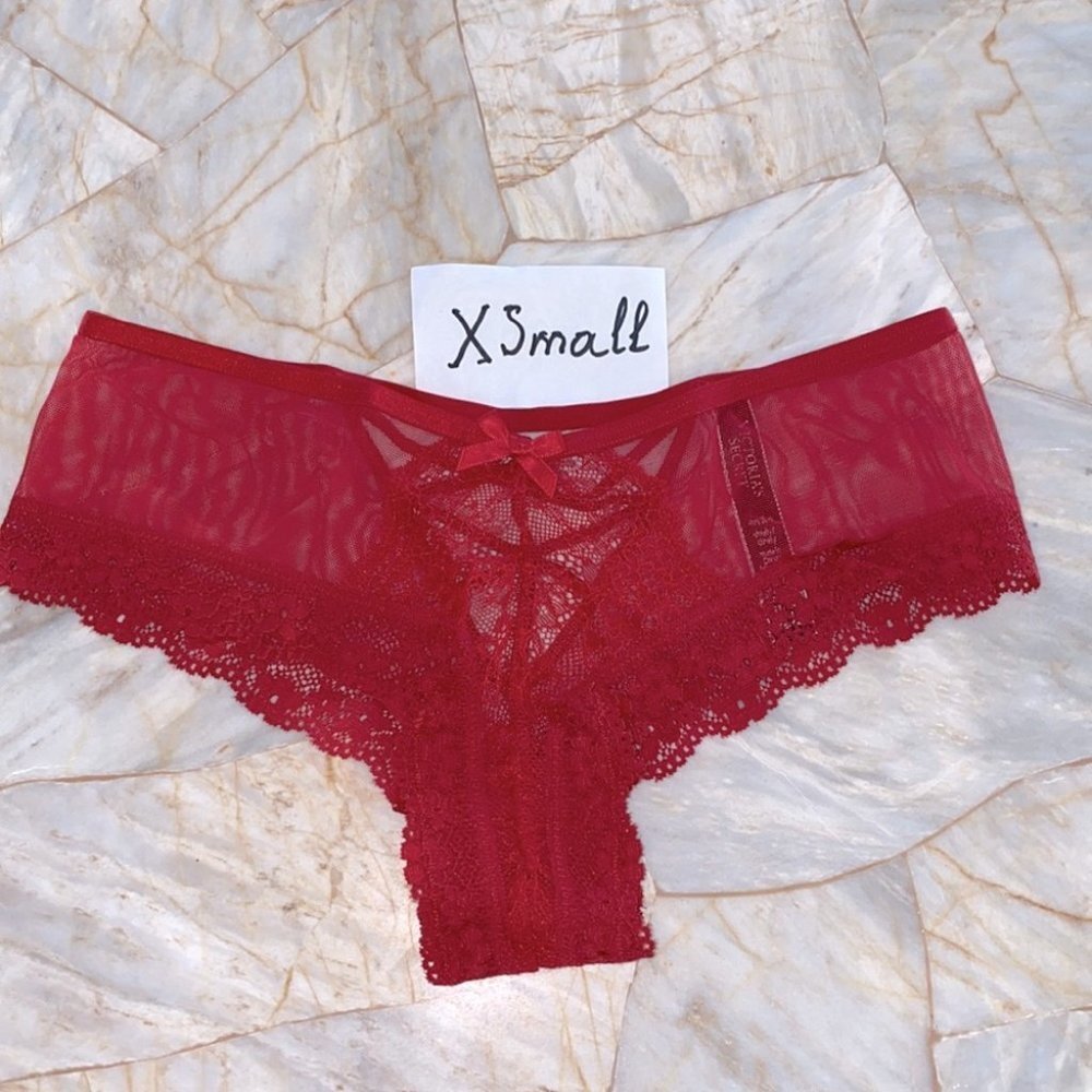 New‎ Cheeky Panty Mesh Eyelash Chantilly Lace Trim Underwear Crisscross Back XS